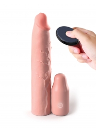 Телесная вибронасадка на член 3  Vibrating Mega X-tension with Remote - 22,9 см. - Pipedream - в Набережных Челнах купить с доставкой