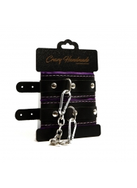 Черно-фиолетовые скругленные наручники с мягкой подкладкой - Crazy Handmade - купить с доставкой в Набережных Челнах