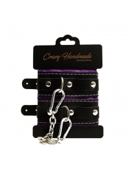 Черно-фиолетовые скругленные наручники с мягкой подкладкой - Crazy Handmade - купить с доставкой в Набережных Челнах