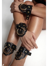 Черные кожаные оковы с резными узорами и клепками - Crazy Handmade - купить с доставкой в Набережных Челнах