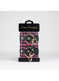 Черные кожаные наручники с розовой строчкой - Crazy Handmade - купить с доставкой в Набережных Челнах
