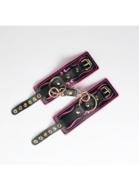 Черные кожаные наручники с розовой строчкой - Crazy Handmade - купить с доставкой в Набережных Челнах