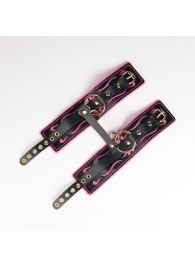 Черные кожаные оковы с розовой строчкой - Crazy Handmade - купить с доставкой в Набережных Челнах