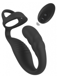 Черное эрекционное кольцо со стимуляцией промежности и анальной пробкой Cock Ring with RC Prostate Plug - Orion - в Набережных Челнах купить с доставкой