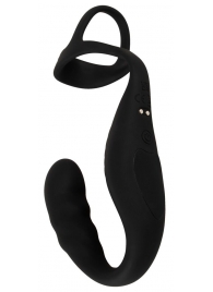 Черное эрекционное кольцо со стимуляцией промежности и анальной пробкой Cock Ring with RC Prostate Plug - Orion - в Набережных Челнах купить с доставкой