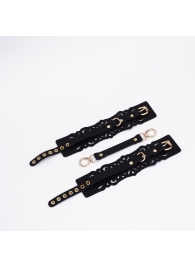 Черный кожаные оковы с узорами и золотистой фурнитурой - Crazy Handmade - купить с доставкой в Набережных Челнах