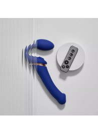 Синий безремневой страпон Multi Orgasm Bendable Strap-On size XL с клиторальной стимуляцией - Strap-on-me - купить с доставкой в Набережных Челнах