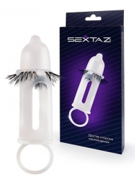Эластичная насадка на пенис с подхватом мошонки и стимулирующими «ресничками» - Sextaz - в Набережных Челнах купить с доставкой