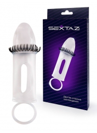Закрытая насадка на пенис с подхватом мошонки и стимулирующими «ресничками» - Sextaz - в Набережных Челнах купить с доставкой