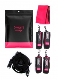 Черно-розовый эротический набор: фиксатор, оковы, наручники, повязка - Erokay - купить с доставкой в Набережных Челнах