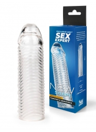 Прозрачная закрытая насадка на пенис с ребрышками - 16 см. - Sex Expert - в Набережных Челнах купить с доставкой