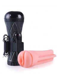 Телесный мастурбатор-вагина в черной колбе с вибрацией - Boys of Toys - в Набережных Челнах купить с доставкой