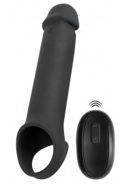 Черная вибронасадка для пениса с хомутом для мошонки и пультом ДУ Remote Controlled Penis Extension - Orion - в Набережных Челнах купить с доставкой