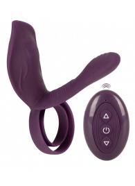 Фиолетовая насадка на член с клиторальным отростком и пультом ДУ RC Couple’s Vibrator 2 - Orion - в Набережных Челнах купить с доставкой