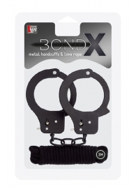 Чёрные наручники из листового металла в комплекте с веревкой BONDX METAL CUFFS LOVE ROPE SET - Dream Toys - купить с доставкой в Набережных Челнах
