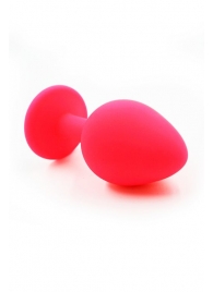 Розовая силиконовая анальная пробка с красным кристаллом - 7 см. - Kanikule - купить с доставкой в Набережных Челнах