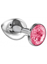 Большая серебристая анальная пробка Diamond Pink Sparkle Large с розовым кристаллом - 8 см. - Lola Games - купить с доставкой в Набережных Челнах