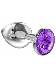 Большая серебристая анальная пробка Diamond Purple Sparkle Large с фиолетовым кристаллом - 8 см. - Lola Games - купить с доставкой в Набережных Челнах
