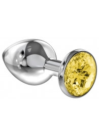 Большая серебристая анальная пробка Diamond Yellow Sparkle Large с жёлтым кристаллом - 8 см. - Lola Games - купить с доставкой в Набережных Челнах