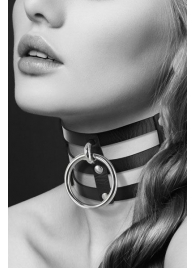 Чёрный тройной чокер с большим кольцом - Bijoux Pour Toi - купить с доставкой в Набережных Челнах