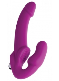 Ярко-розовый безремневой вибрострапон Evoke Vibrating Strapless Silicone Strap-on Dildo - XR Brands - купить с доставкой в Набережных Челнах