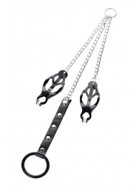 Черно-серебристые зажимы для сосков с кольцом для пениса TOYFA Metal - ToyFa - купить с доставкой в Набережных Челнах