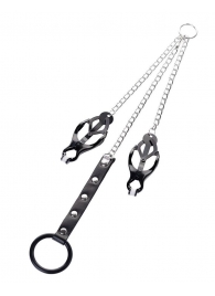 Черно-серебристые зажимы для сосков с кольцом для пениса TOYFA Metal - ToyFa - купить с доставкой в Набережных Челнах