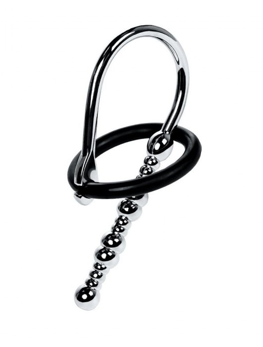 Серебристый уретральный плаг-бусины TOYFA Metal с мягким фиксириющим кольцом - ToyFa - купить с доставкой в Набережных Челнах