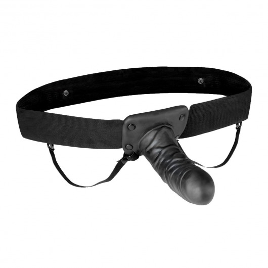 Чёрный полый страпон с вибрацией Unisex Vibrating Hollow Strap-On - 14 см. - Lux Fetish - купить с доставкой в Набережных Челнах
