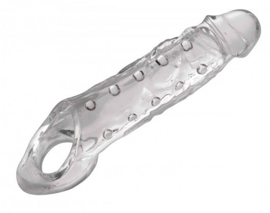 Прозразная закрытая насадка на пенис с поддержкой мошонки Clearly Ample Penis Enhancer - 22 см. - XR Brands - в Набережных Челнах купить с доставкой