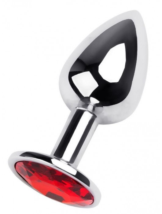 Маленькая коническая серебристая анальная пробка с красным кристаллом - 7 см. - ToyFa - купить с доставкой в Набережных Челнах