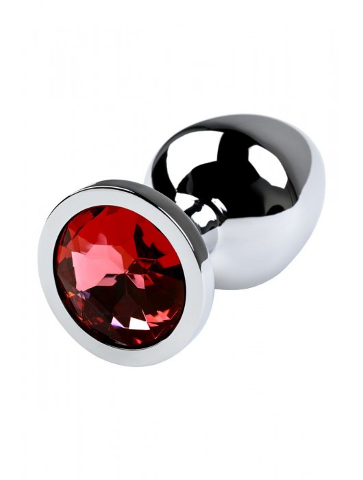 Серебристая коническая анальная пробка с красным кристаллом - 8 см. - ToyFa - купить с доставкой в Набережных Челнах