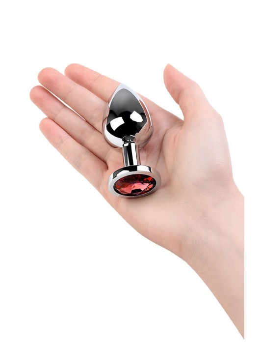 Серебристая коническая анальная пробка с красным кристаллом - 8 см. - ToyFa - купить с доставкой в Набережных Челнах