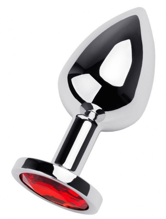 Серебристая коническая анальная пробка с красным кристаллом - 8 см. - ToyFa - купить с доставкой в Набережных Челнах