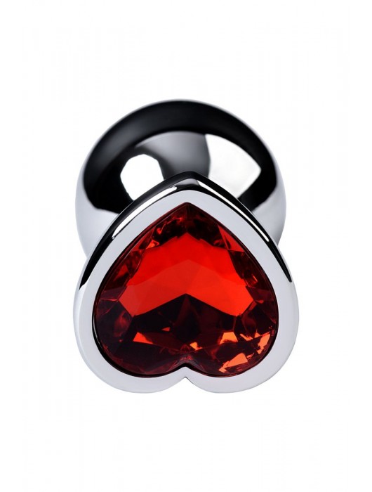 Серебристая коническая анальная пробка с красным кристаллом-сердечком - 7 см. - ToyFa - купить с доставкой в Набережных Челнах