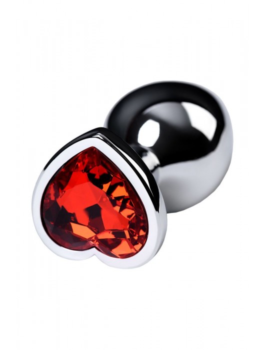 Серебристая коническая анальная пробка с красным кристаллом-сердечком - 7 см. - ToyFa - купить с доставкой в Набережных Челнах