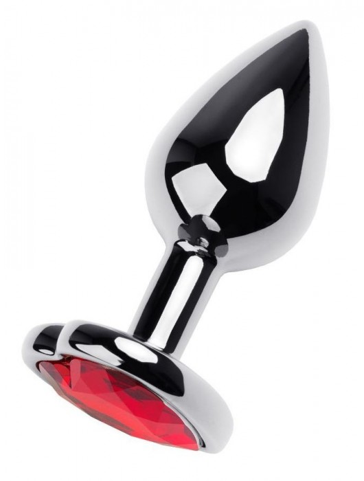 Серебристая коническая анальная пробка с красным кристаллом-сердечком - 7 см. - ToyFa - купить с доставкой в Набережных Челнах