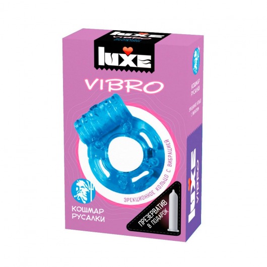 Голубое эрекционное виброкольцо Luxe VIBRO  Кошмар русалки  + презерватив - Luxe - в Набережных Челнах купить с доставкой