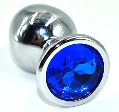 Серебристая анальная пробка из нержавеющей стали с синим кристаллом - 8,5 см. - Kanikule - купить с доставкой в Набережных Челнах