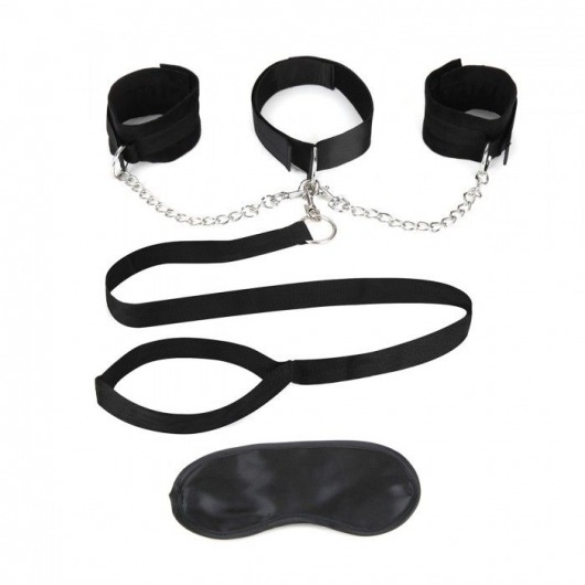 Чёрный ошейник с наручниками и поводком Collar Cuffs   Leash Set - Lux Fetish - купить с доставкой в Набережных Челнах