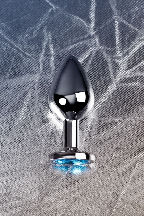 Серебристая конусовидная анальная пробка с голубым кристаллом - 8 см. - ToyFa - купить с доставкой в Набережных Челнах