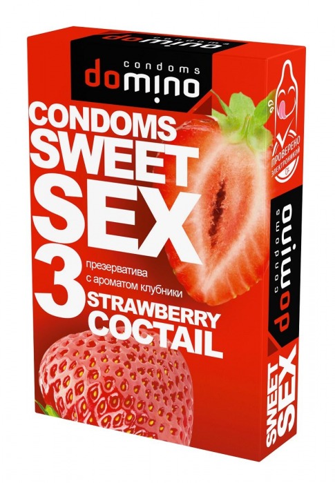 Презервативы для орального секса DOMINO Sweet Sex с ароматом клубничного коктейля  - 3 шт. - Domino - купить с доставкой в Набережных Челнах