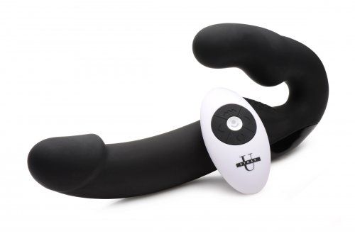 Черный безремневой страпон Urge Silicone Strap On с пультом ДУ - 24 см. - XR Brands - купить с доставкой в Набережных Челнах