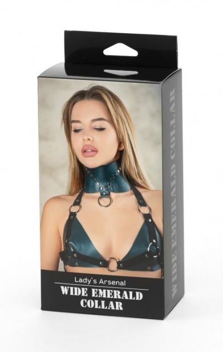 Изумрудный широкий ошейник Ladys Arsenal с заклепками - БДСМ Арсенал - купить с доставкой в Набережных Челнах