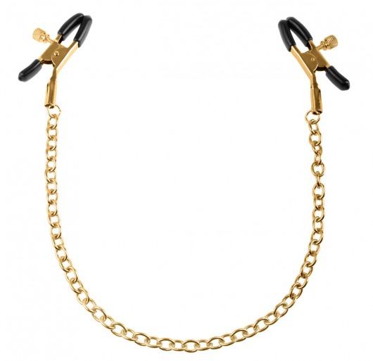 Чёрные с золотом зажимы на соски Gold Chain Nipple Clamps - Pipedream - купить с доставкой в Набережных Челнах