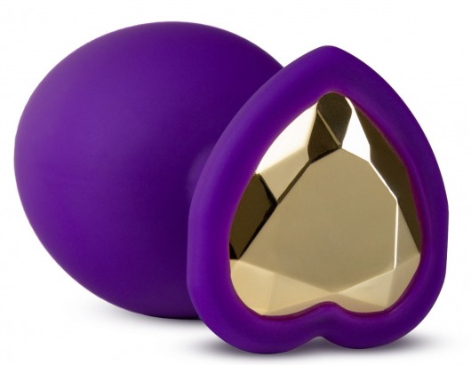 Фиолетовая анальная пробка Bling Plug Large с золотистым стразом - 9,5 см. - Blush Novelties - купить с доставкой в Набережных Челнах