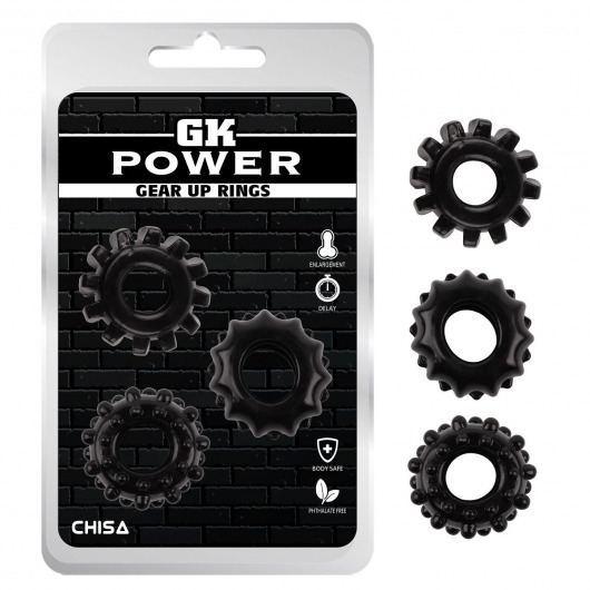 Набор из 3 черных эрекционных колец Gear Up Rings - Chisa - в Набережных Челнах купить с доставкой