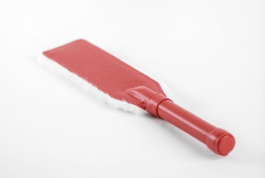 Красно-белая двустороння шлепалка из натуральной кожи и меха - 35 см. - БДСМ Арсенал - купить с доставкой в Набережных Челнах