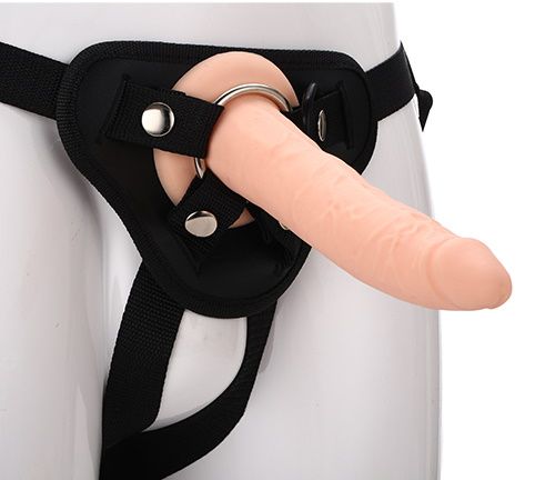 Телесный страпон на черных трусиках STRAP ON REAL DILDO - 20 см. - Dream Toys - купить с доставкой в Набережных Челнах