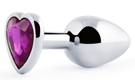 Серебристая анальная пробка с фиолетовым кристаллом-сердечком - 8 см. - Anal Jewelry Plug - купить с доставкой в Набережных Челнах